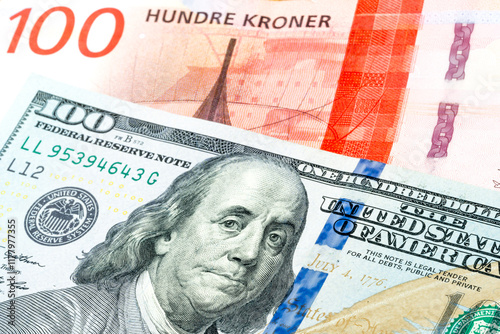 Wallpaper Mural US 100 dollars and Norwegian 100 krone banknotes. International trade concept Torontodigital.ca