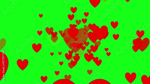 Seamless heart burst on green screen, ready for romantic video element