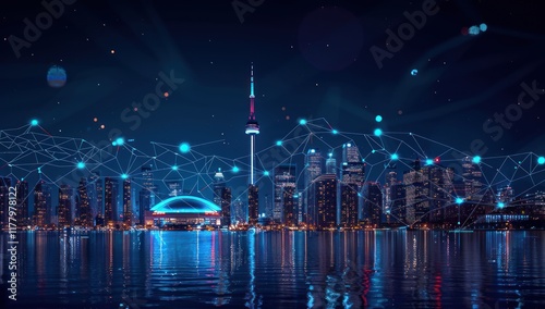 Toronto Skyline with Digital Network Overlay photo