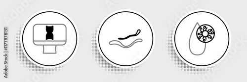 Set line Blood test and virus, DNA spiral computer and Ebola disease icon. Vector