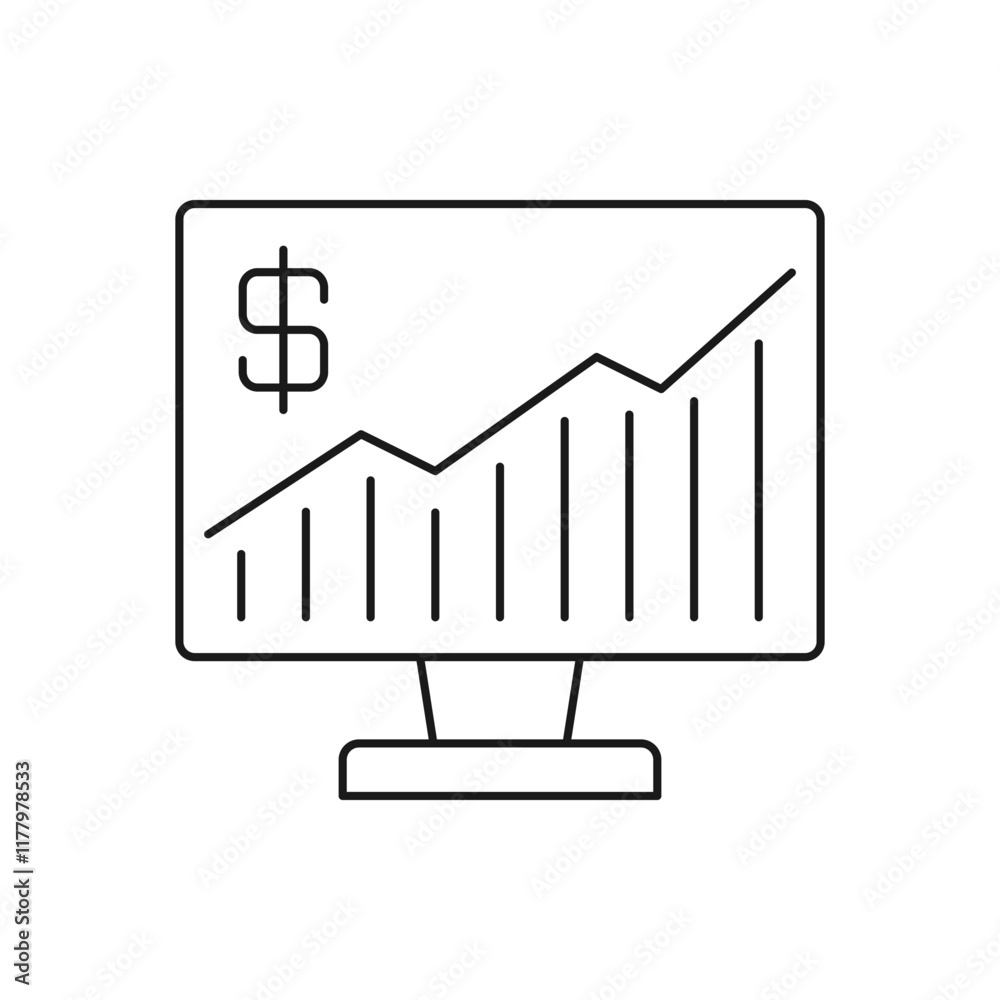 Money statistics on computer. Financial reports icon line style isolated on white background. Vector illustration Money statistics on computer. Financial reports icon line style isolated on white background. Vector illustration