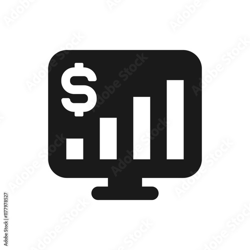 Money statistics on computer. Financial reports icon flat style isolated on white background. Vector illustration