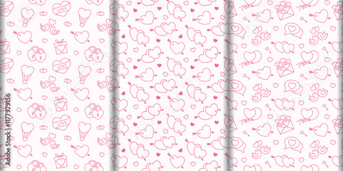 valentines seamless patterns in pink and white colors. romantic and love backgrounds. valentine's day design