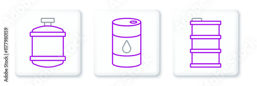 Set line Barrel oil, Propane gas tank and icon. Vector
