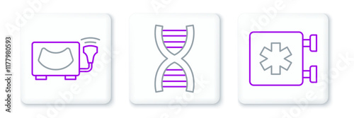 Set line Emergency - Star of Life, Ultrasound and DNA symbol icon. Vector