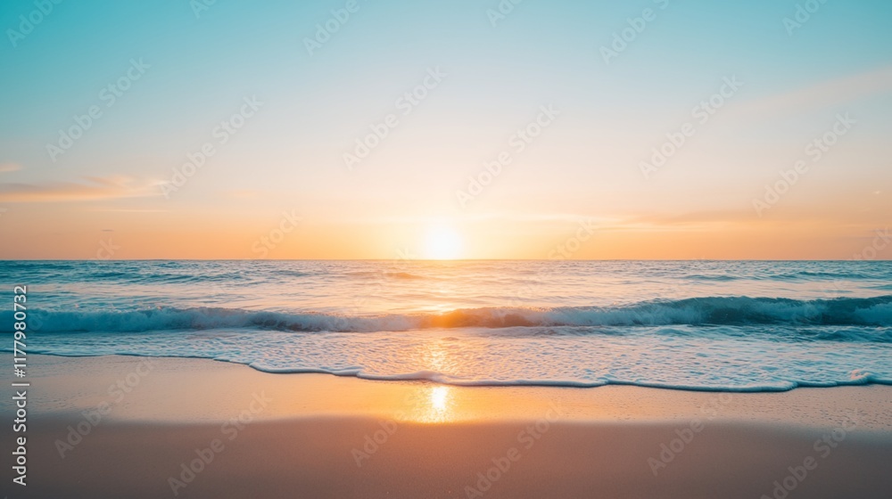 Obraz premium a sunset over the ocean with waves coming in to shore