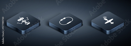 Set Isometric Robot, UAV Drone and Smartwatch icon. Vector