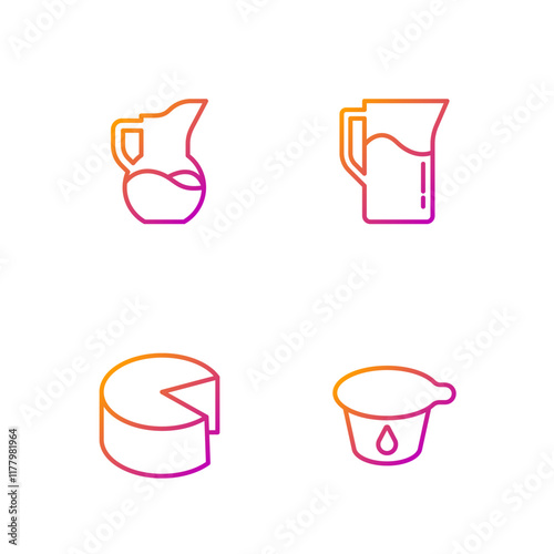 Set line Yogurt container, Cheese, Milk jug or pitcher and . Gradient color icons. Vector