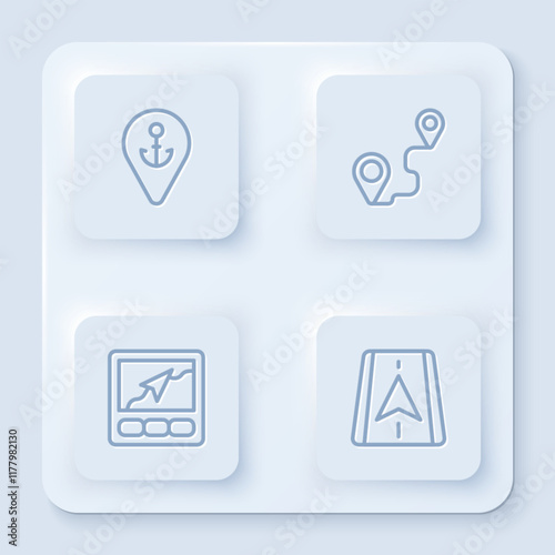 Free Download Set line Location with anchor, Route location, Gps device map and City navigation. White square button. Vector - GFXLoad