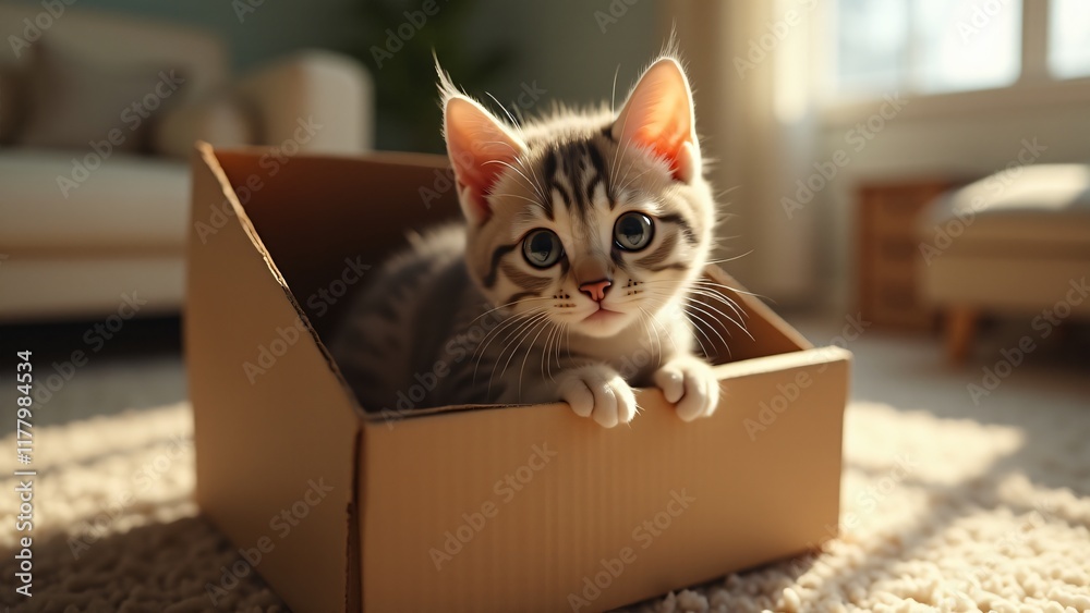 A playful cat exploring a cardboard box, peeking out with curiosity. The cozy setting and the cat's joyful expression capture the warmth and charm of pets, perfect for National Pet Day. A playful cat exploring a cardboard box, peeking out with curiosity. The cozy setting and the cat's joyful expression capture the warmth and charm of pets, perfect for National Pet Day.