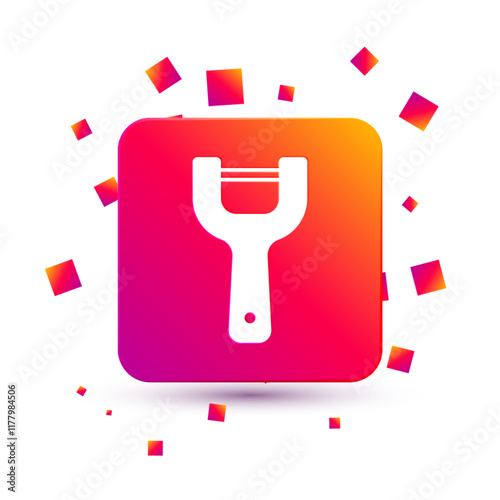 White Vegetable peeler icon isolated on white background. Knife for cleaning of vegetables. Kitchen item, appliance. Square color button. Vector