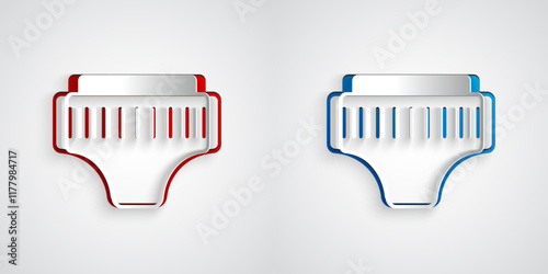 Paper cut Adult diaper icon isolated on grey background. Paper art style. Vector