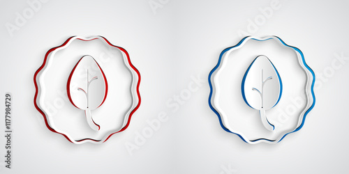 Paper cut Leaf icon isolated Paper cut background. Leaves sign. Fresh natural product symbol. Paper art style. Vector