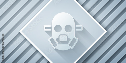 Paper cut Gas mask icon isolated on grey background. Respirator sign. Paper art style. Vector