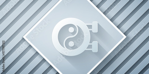 Paper cut Yin Yang symbol of harmony and balance icon isolated on grey background. Paper art style. Vector