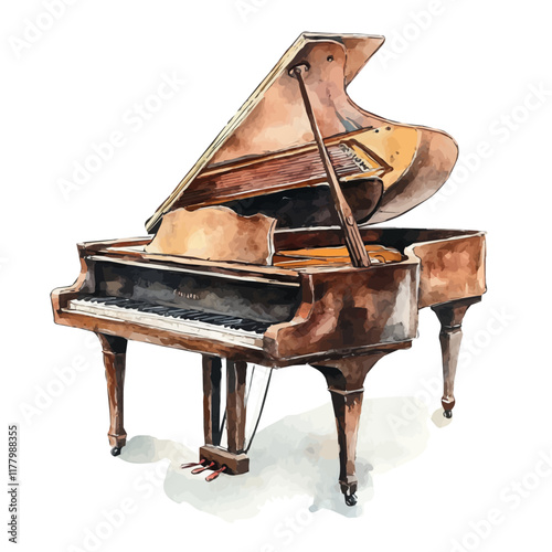 A watercolor of a stage piano, isolated on a white background. Musical instrument vector.
