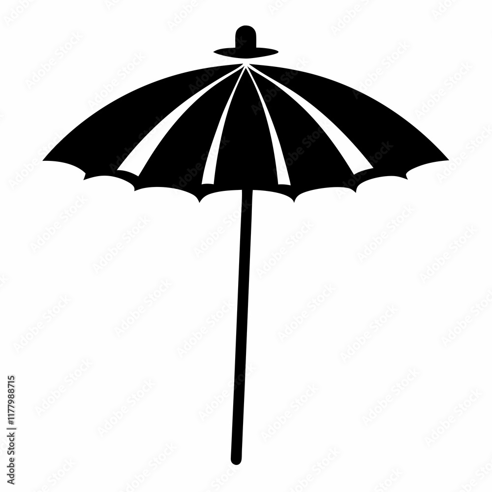 Black Parasol Silhouette Vector Illustration on White Black Parasol Silhouette Vector Illustration on White
