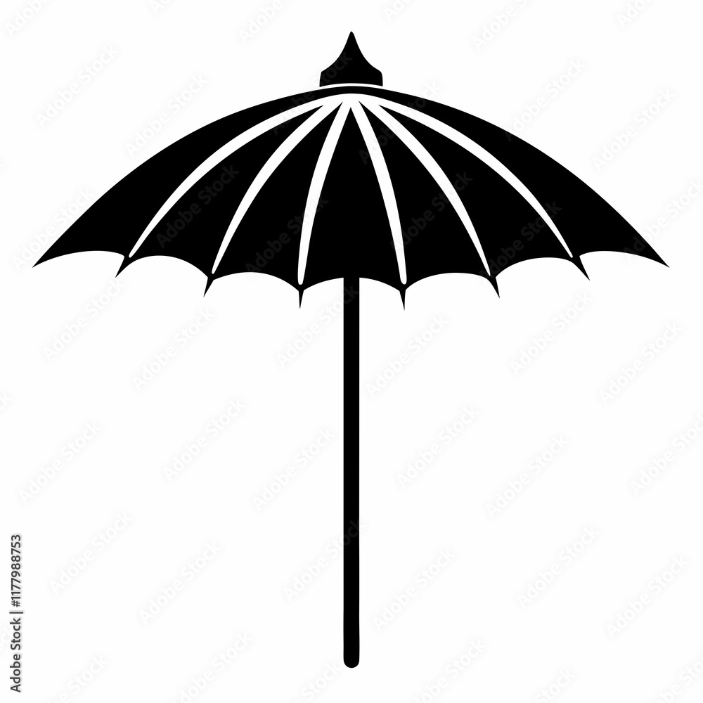 Black Parasol Silhouette Vector Illustration on White Black Parasol Silhouette Vector Illustration on White