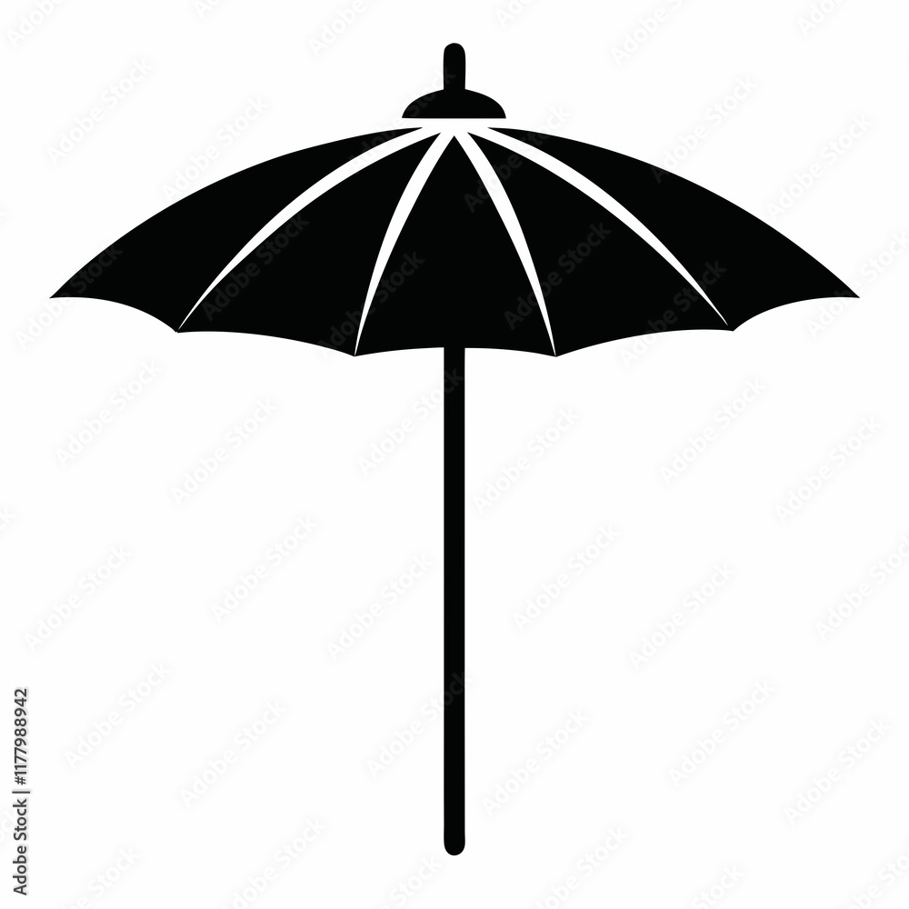 Black Parasol Silhouette Vector Illustration on White Black Parasol Silhouette Vector Illustration on White