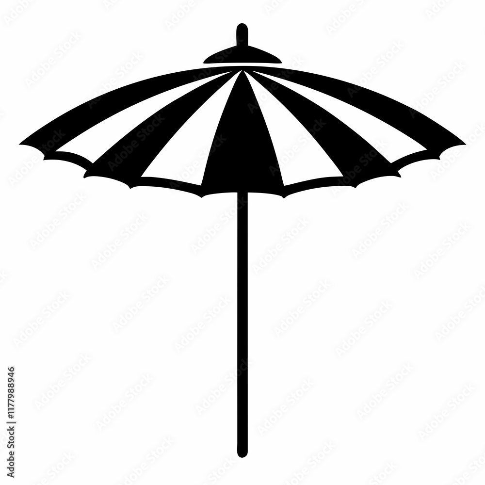 Black Parasol Silhouette Vector Illustration on White Black Parasol Silhouette Vector Illustration on White