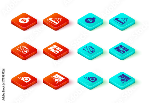 Set Roulette construction, Soil analysis, Mining dump truck, Topographic map, Ore mining and Exhibition with minerals, rocks icon. Vector