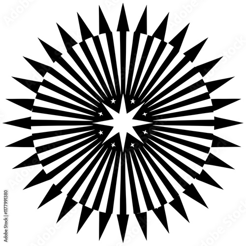 Black-and-White Starburst Vector with Central Star Design