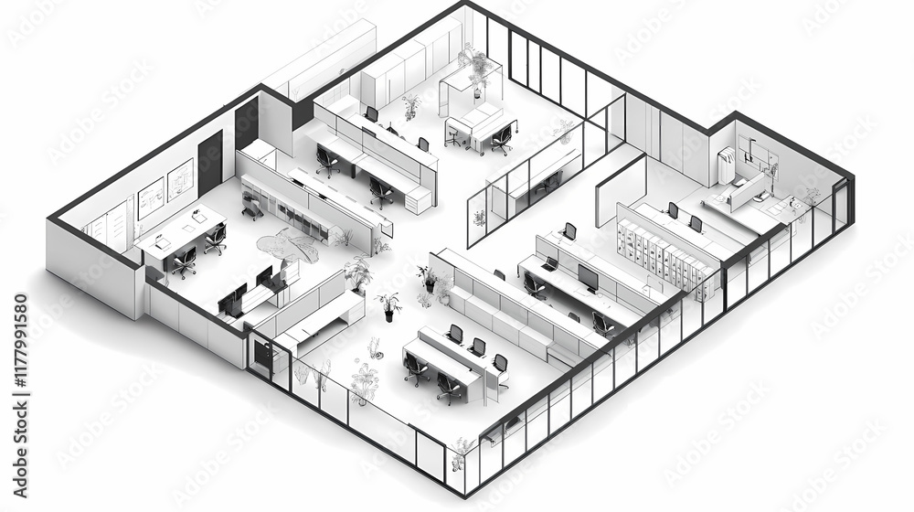 Isometric architectural floor plan of a modern