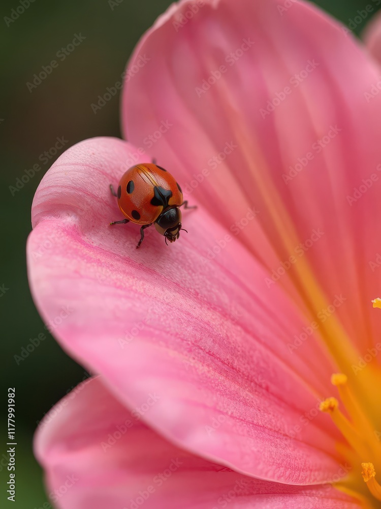 A ladybug gently lands on a vibrant flower petal, botanical, garden, floral A ladybug gently lands on a vibrant flower petal, botanical, garden, floral