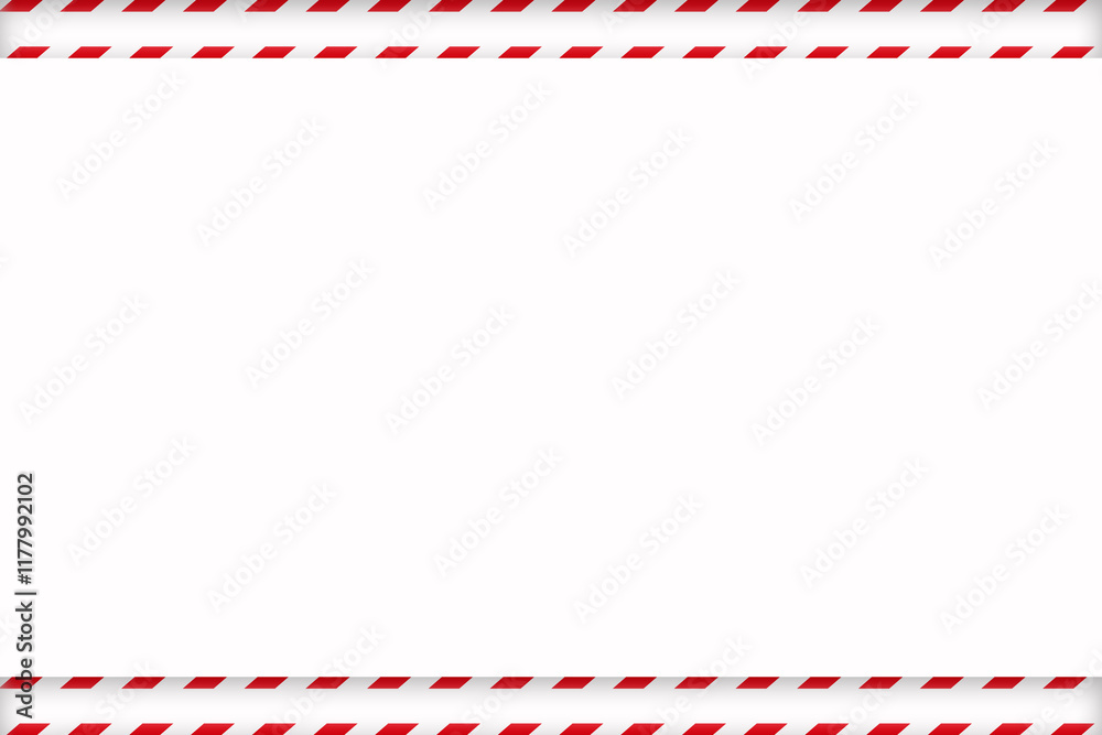 Fototapeta premium Set of red with white warning seamless stripes. Vector danger tapes. Ribbons do not cross, danger and caution.