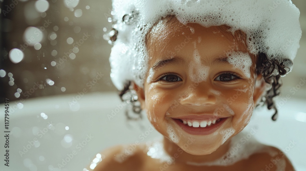 Happy Child Smiling During Bubble Bath Happy Child Smiling During Bubble Bath