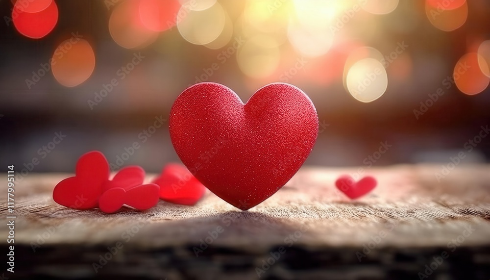 Red Heart Symbol of Love on Rustic Wooden Table with Warm Bokeh Background Perfect for Romantic Themes Valentine's Day and Affection Red Heart Symbol of Love on Rustic Wooden Table with Warm Bokeh Background Perfect for Romantic Themes Valentine's Day and Affection