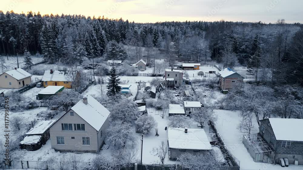 Charming Winter Village Resting Comfortably in a Beautiful Snowy Landscape Soft Focus Aerial View Imaging Charming Winter Village Resting Comfortably in a Beautiful Snowy Landscape Soft Focus Aerial View Imaging