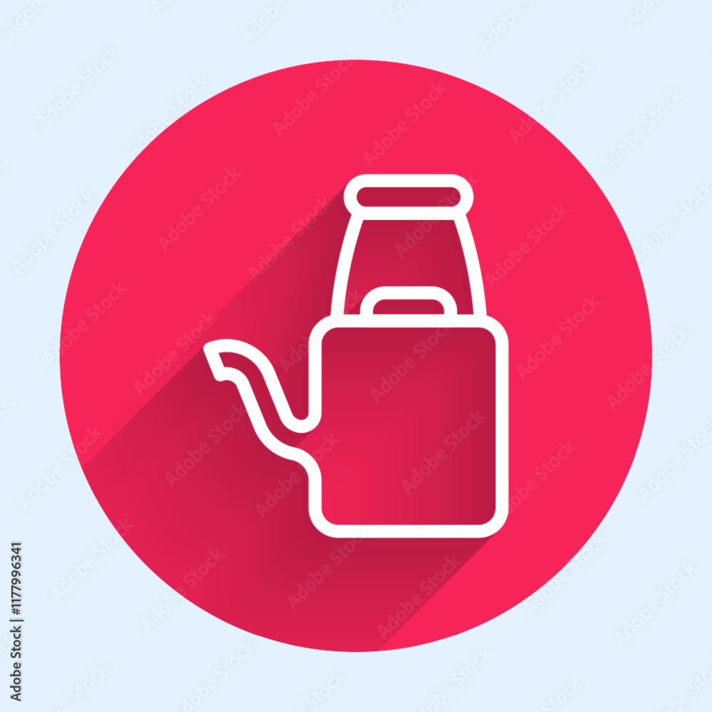 White line Watering can icon isolated with long shadow. Irrigation symbol. Red circle button. Vector White line Watering can icon isolated with long shadow. Irrigation symbol. Red circle button. Vector