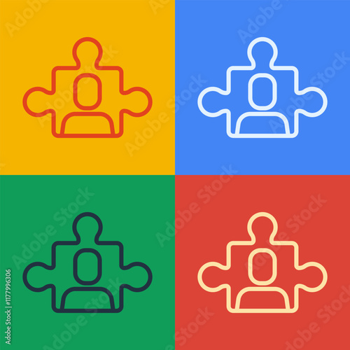 Pop art line Project team base icon isolated on color background. Business analysis and planning, consulting, team work, project management. Vector