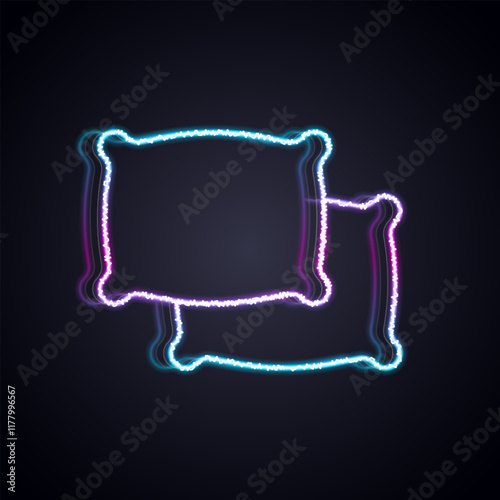 Glowing neon line Rectangular pillow icon isolated on black background. Cushion sign. Vector