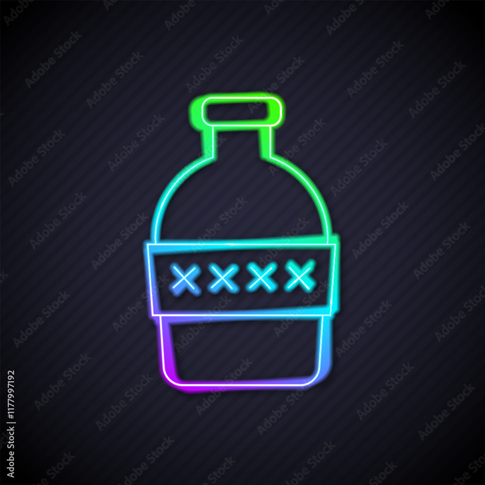 Glowing neon line Bottle of water icon isolated on black background. Soda aqua drink sign. Vector Glowing neon line Bottle of water icon isolated on black background. Soda aqua drink sign. Vector