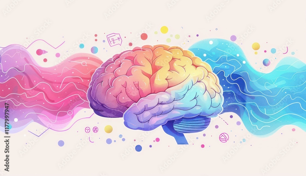 Abstract Illustration of a Multicolored Human Brain Abstract Illustration of a Multicolored Human Brain