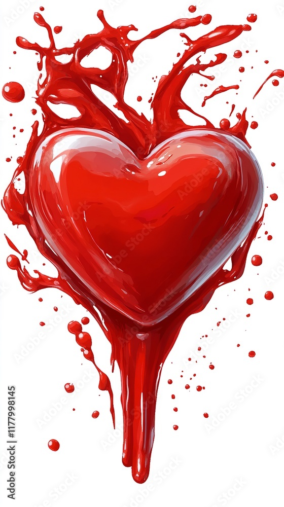 A vibrant red heart emerges from a burst of red splashes, symbolizing love and passion. The vivid colors stand out against a clean white background, creating an eye-catching visual A vibrant red heart emerges from a burst of red splashes, symbolizing love and passion. The vivid colors stand out against a clean white background, creating an eye-catching visual