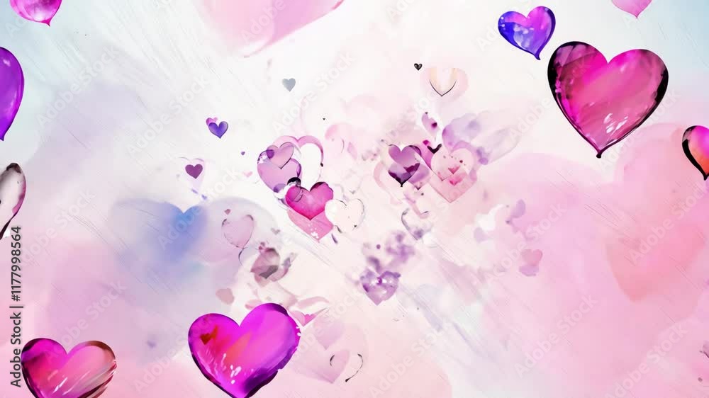 Vibrant heart explosion transition in pink and purple colors