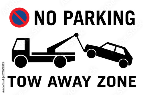 no parking tow away zone shield with car being towed illustration