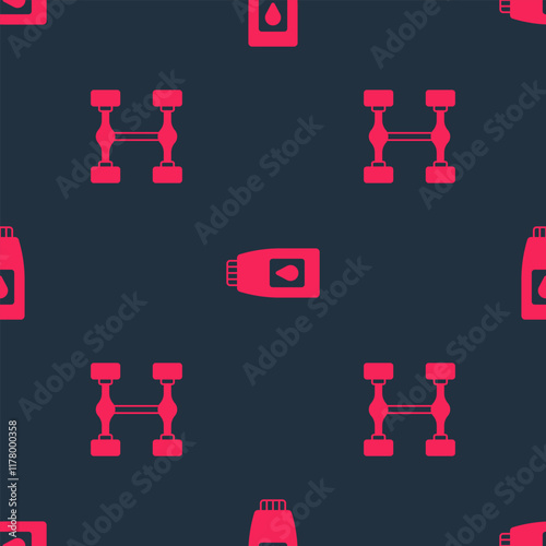 Set Chassis car and Canister for motor machine oil on seamless pattern. Vector