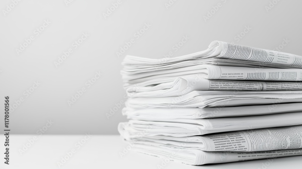 Stack of daily newspapers on white surface Stack of daily newspapers on white surface