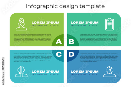 Set line Bipolar disorder, Human with question mark, Solution problem in psychology and Psychological test. Business infographic template. Vector