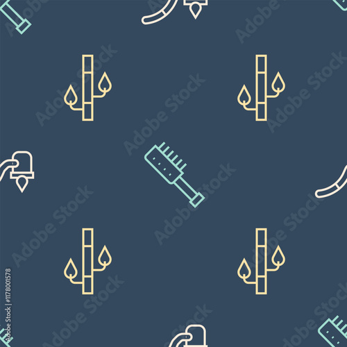 Set line Sauna ladle, Bamboo and brush on seamless pattern. Vector