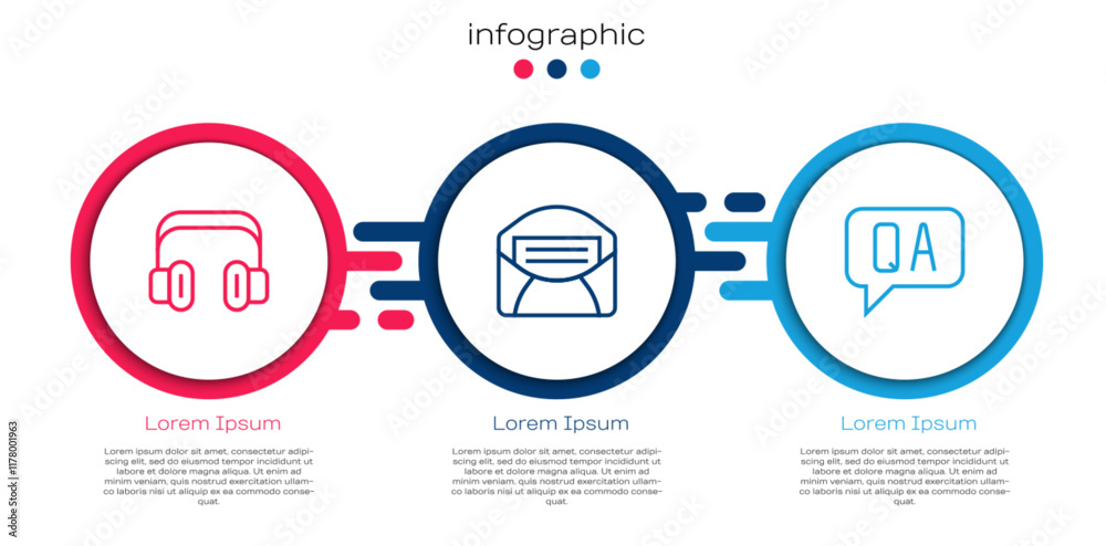 Set line Headphones, Mail and e-mail and Question Answer. Business infographic template. Vector Set line Headphones, Mail and e-mail and Question Answer. Business infographic template. Vector