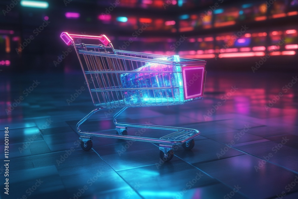 custom made wallpaper toronto digitalFuturistic shopping cart featuring holographic packaging and neon lights in a high tech design