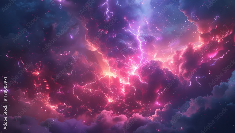 Naklejka premium Pink and Blue Lightning Storm