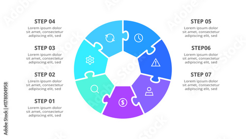 Creative concept for infographic with 7 steps, options, parts or processes. Business data visualization.