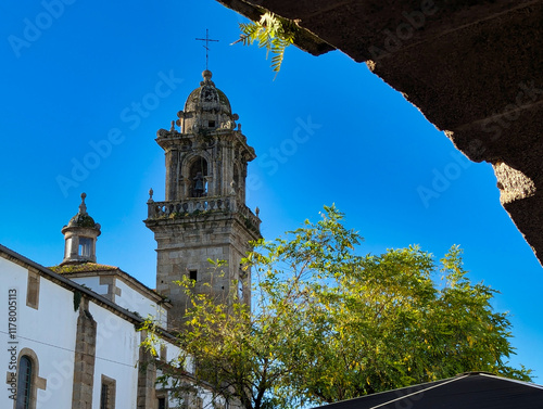 Santo Domingo church and convent seen from the arcedes of Betanzos village, A Coruña, Spain photo