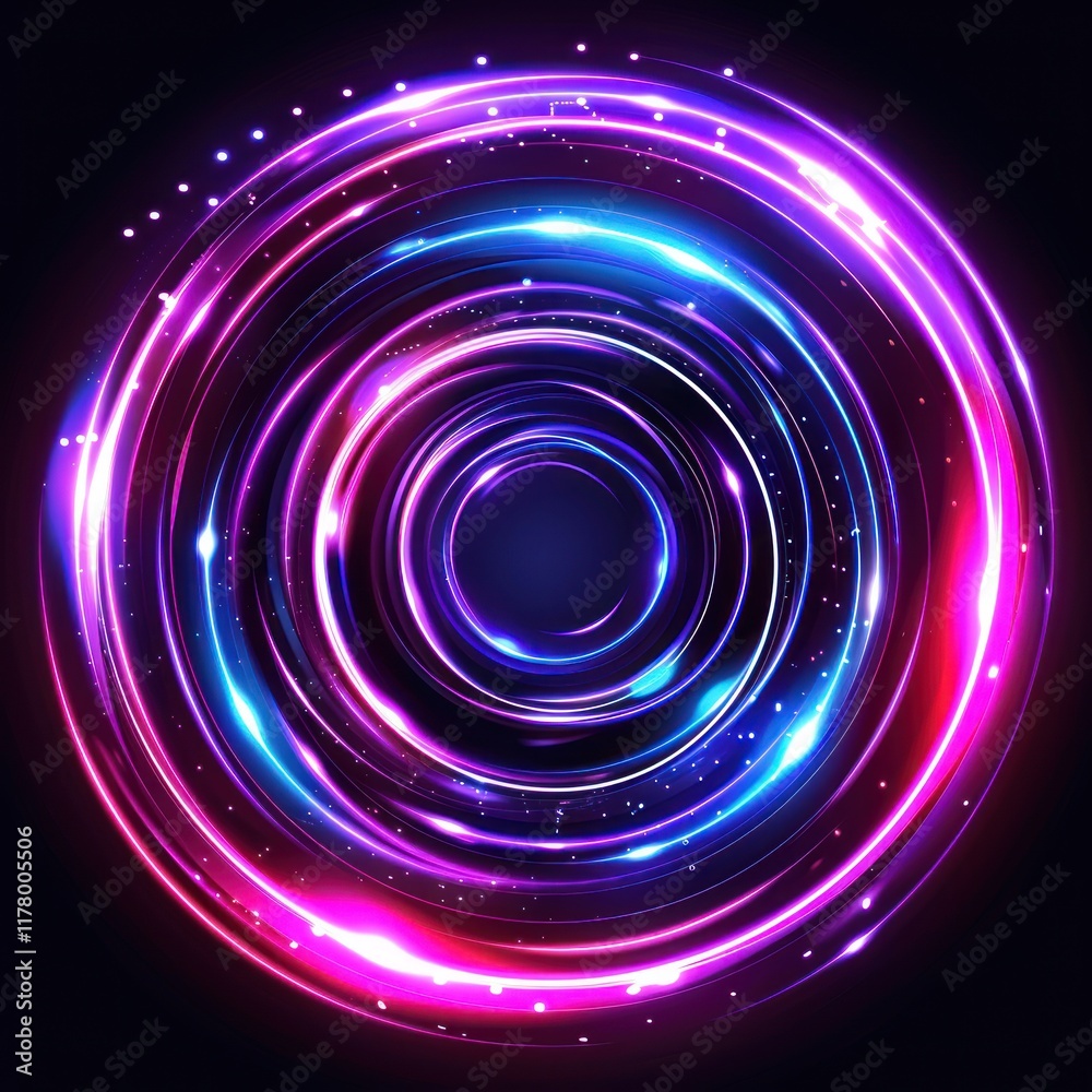 Abstract Neon Light Circles on Black Background Abstract Neon Light Circles on Black Background